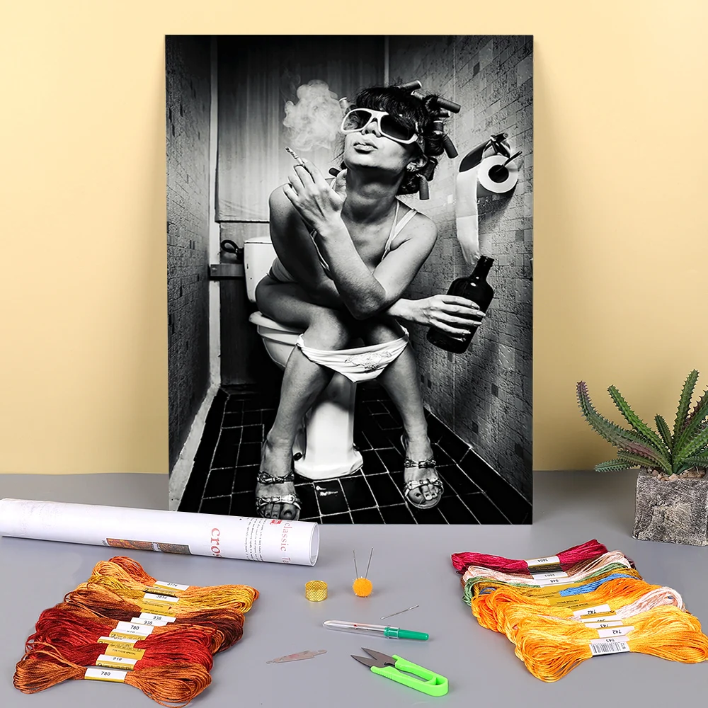 Фото Набор для вышивки крестиком 11CT с сексуальным женским курительным унитазом | Дом и