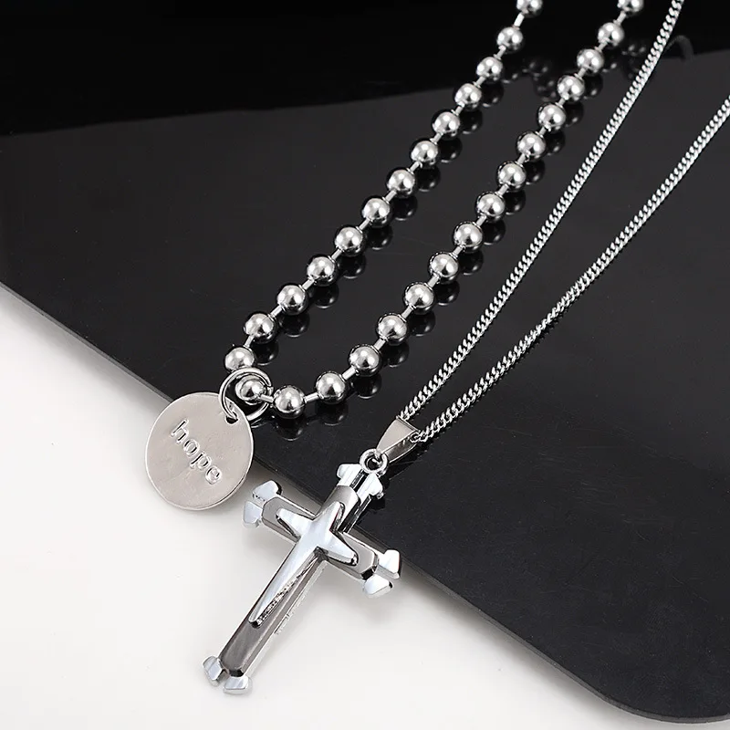 

Collares Kolye Choker coin Cross layered Pendant necklace FOR men Stainless Steel necklace hip hop jewelry dropshipping