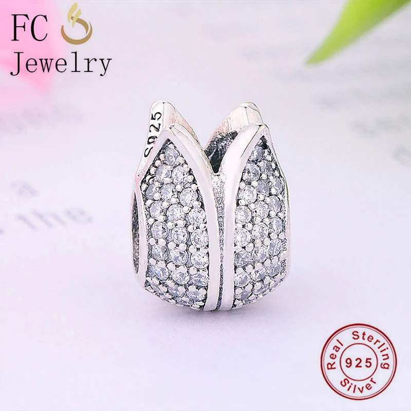 

FC Jewelry Fit Original Charm Bracelet 925 Sterling Silver Rose Flower Pave Zirconia Bead For Women Valenine Lover Berloque 2020