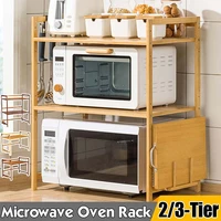 3 tier bamboo microwave shelf height adjustable rack kitchen shelf spice organizer kitchen storage rack kitchenware holder