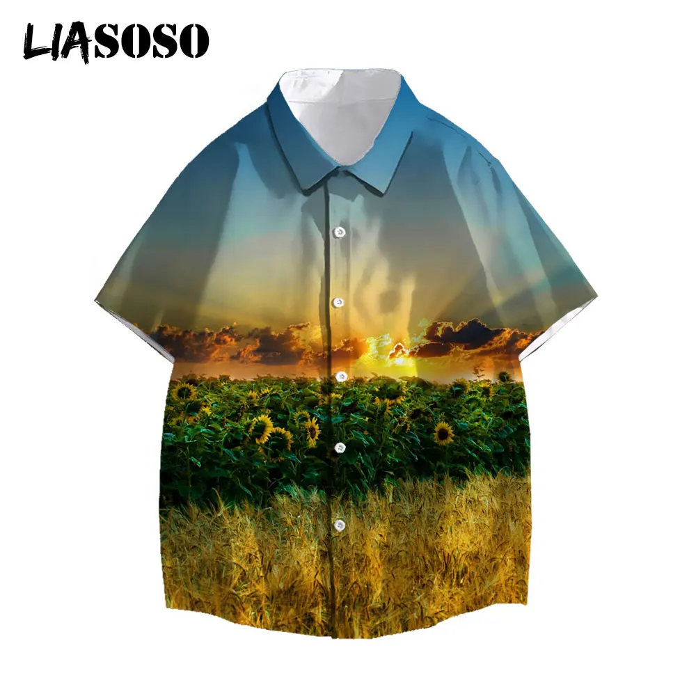 

LIASOSO New Arrival Men's Shirts Women Men Hawaiian Camicias Casual Wild Shirts Flower Sunflower 3D Printed Short-sleeve Tops