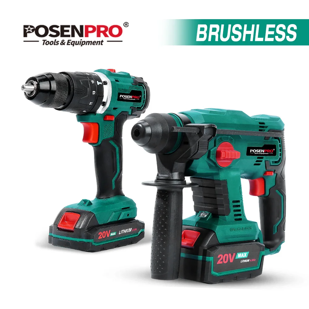 POSENPRO Brushless Rotary Hammer Electric Drill 20V Cordless 1.7J SDS PLUS Drilling Steel Concrete Wood | Инструменты