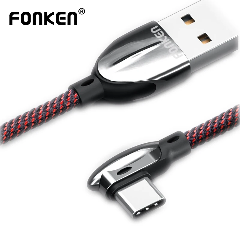 

Кабель FONKEN usb-c, угловой изгиб, 90 градусов, 3 А, для Android мобильный телефон