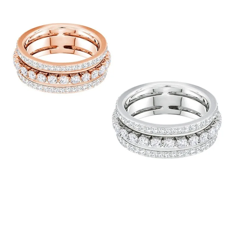 

Fashion jewelry with high-quality SWA, three-layer crystal ring with charm and sparkle,transfer bead rotatable ring for women