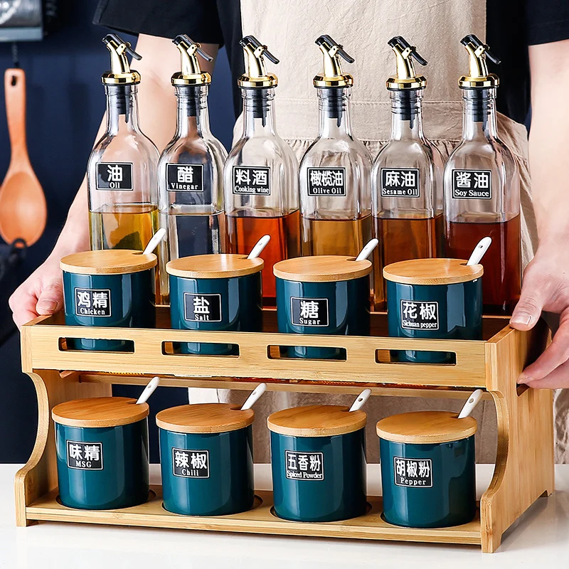 

Creative Ceramic Seasoning Spice Jar Salt Sugar Container Oil Vinegar Bottles Spice Jar Set Especiero Kitchen Storage DF50TW
