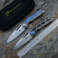 kevin john new venom nightmare m390 blade titanium alloy handle flip folding knife ball bearing rescue camping hunting knife edc