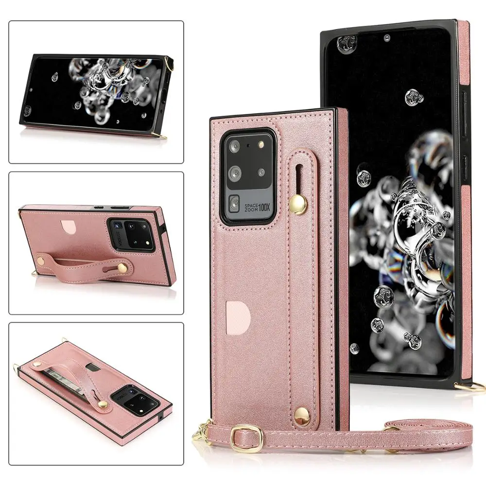 

Crossbody Wrist Strap Series PU Leather Phone Case for Samsung Galaxy S20 S9 S10 e Note 20 Ultra Note Plus Note 9 A90 5G Cover
