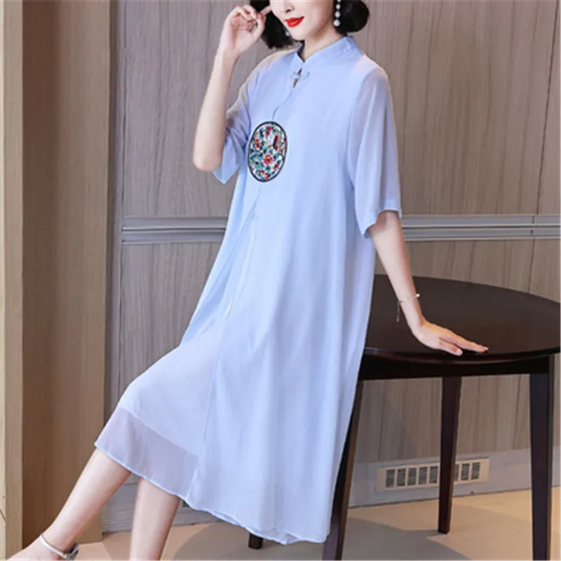 

Noble lady retro improved cheongsam dress summer dress 2021 new loose large size female Tang suit Hanfu mid-length a-line dress