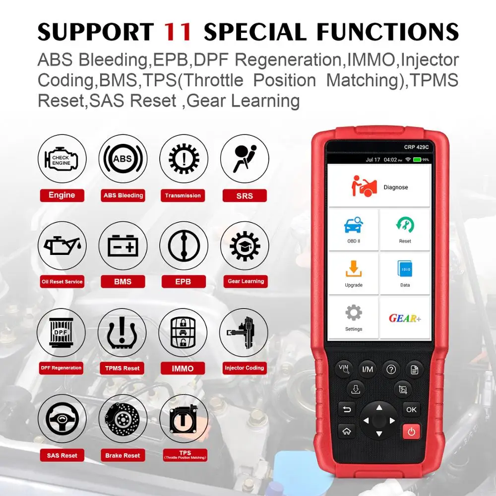 Считыватель кодов LAUNCH X431 CRP429C OBD2 сканер ENG ABS подушки безопасности SRS на