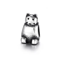 stainless steel cat bead polished 5mm hole metal european beads animal charms for diy jewelry making accessories