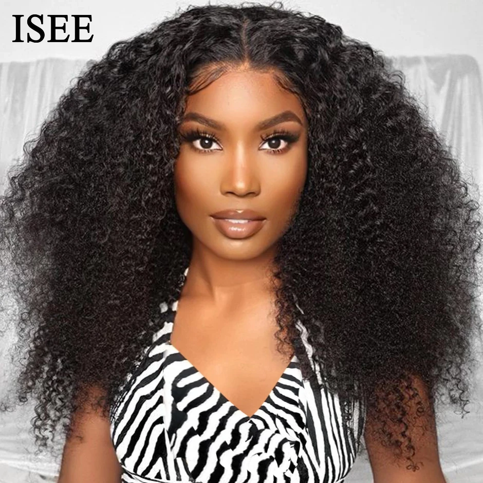 

ISEE HAIR Kinky Curly Lace Front Human Hair Wigs 180% Density Brazilian Kinky Curly 4X4 Lace Closure Wigs For Women Human Hair