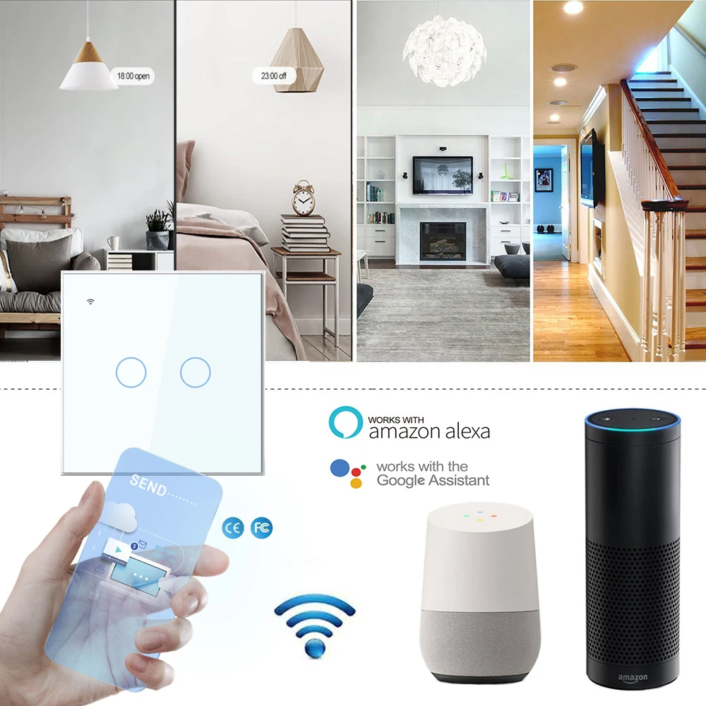 Беспроводной Выключатель EU/UK 220V-100 умный светильник 1 Gang 2 3 2Way работает с Alexa Google Home