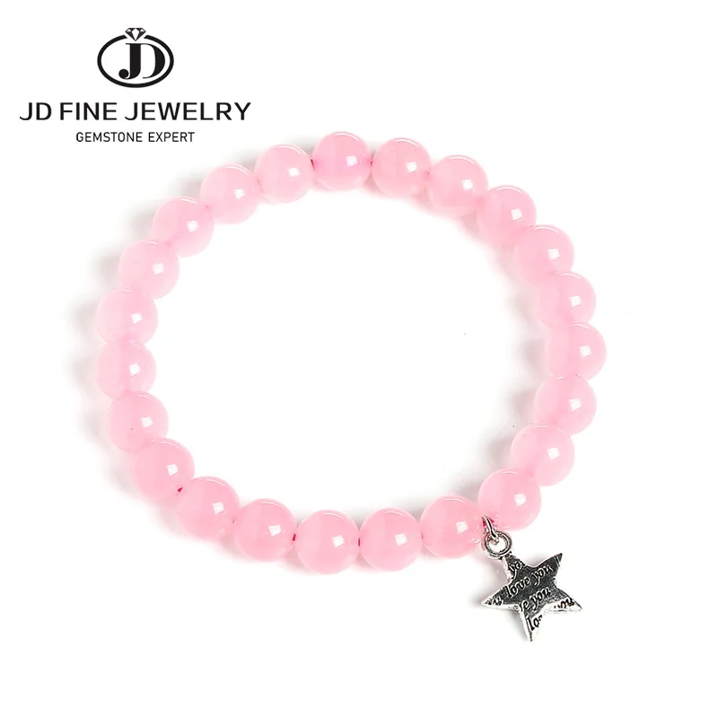 Браслет JD в богемном стиле с гладкими круглыми розовыми нефритовыми бусинами