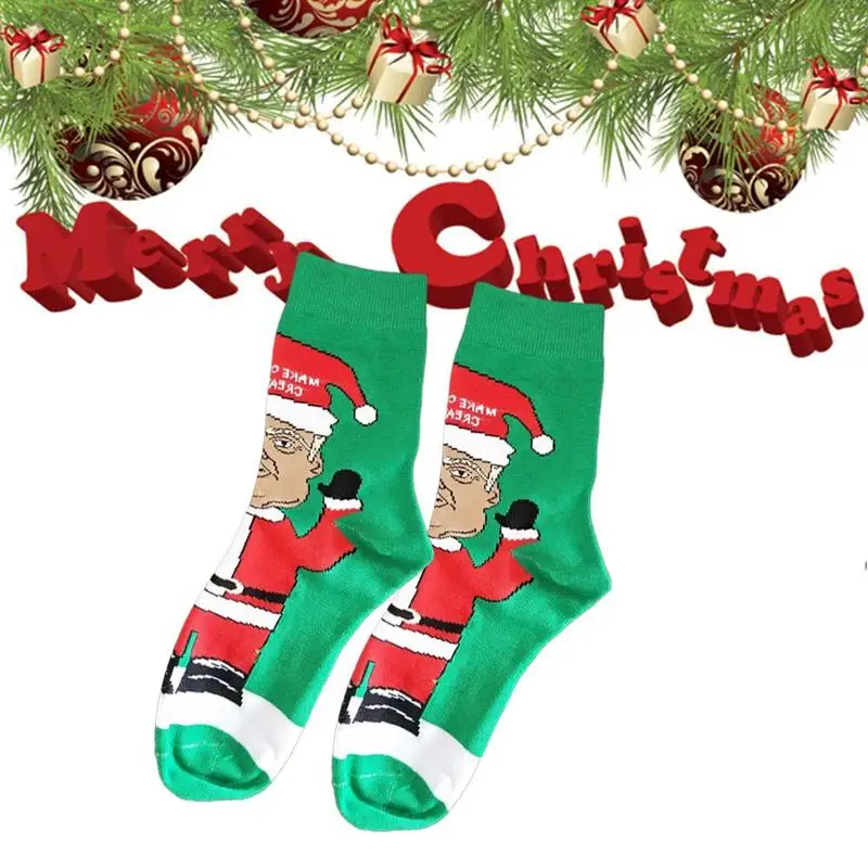 1 пара хлопчатобумажных носков с принтом Трамп рождественские носки для женщин и