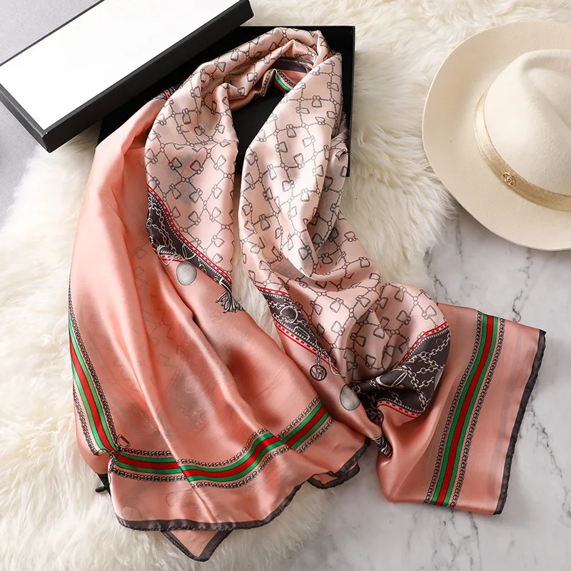 

2019 Women Popular Beautiful Flower Chain Print Silk Muffler Lady Scarf Luxury Shawl Beach Wraps Hijab