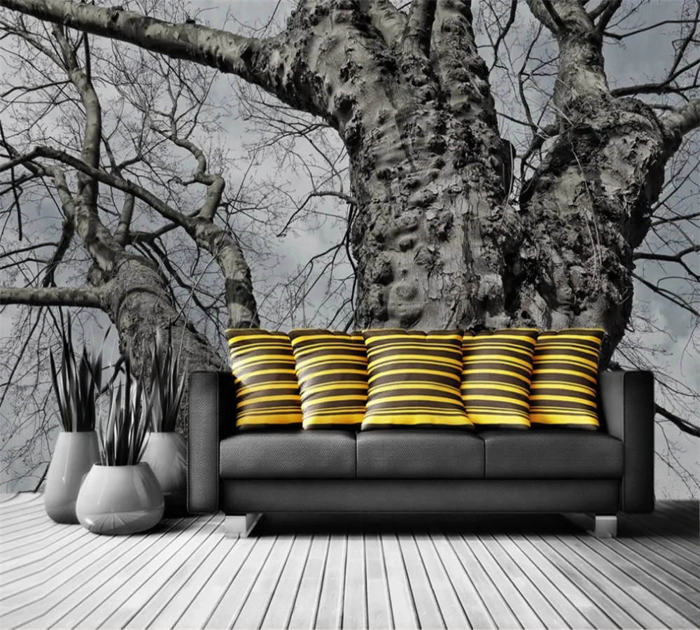 Custom 3D wallpaper mural Nordic black and white personality tree decoration painting background wall | Обустройство дома