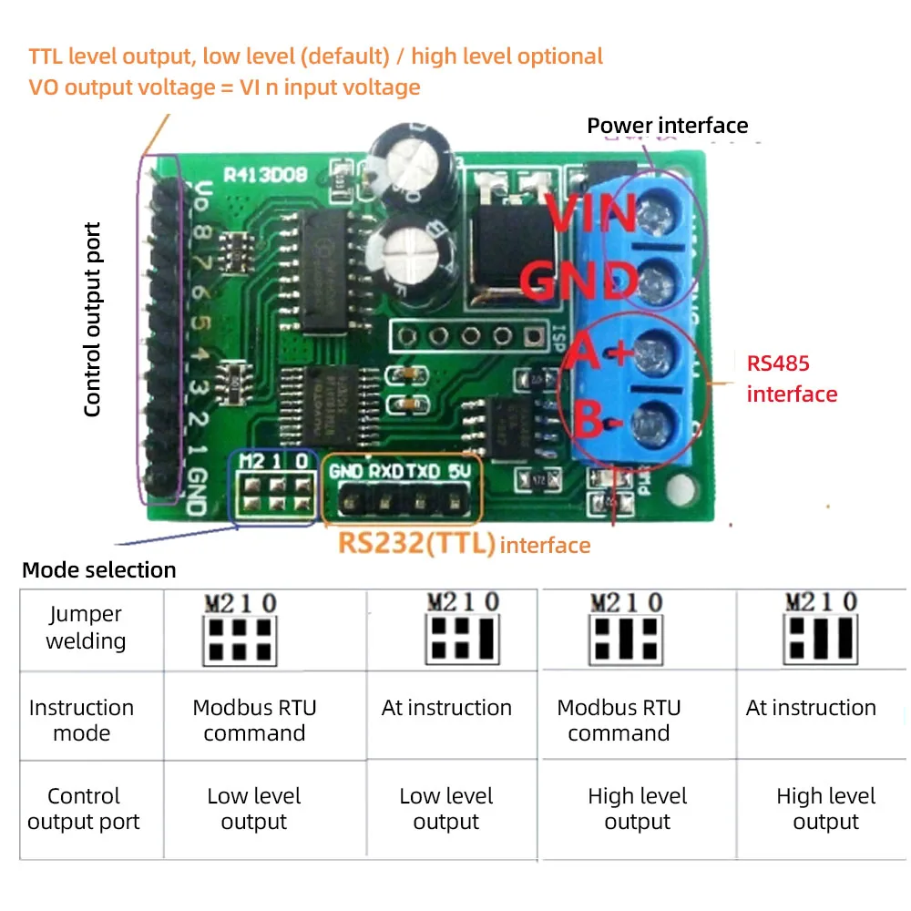 

8CH DC 5V 12V 24V RS485 RS232 (TTL) Modbus RTU Control Module UART for Relay Switch Board PLC Multifunction Relay Module