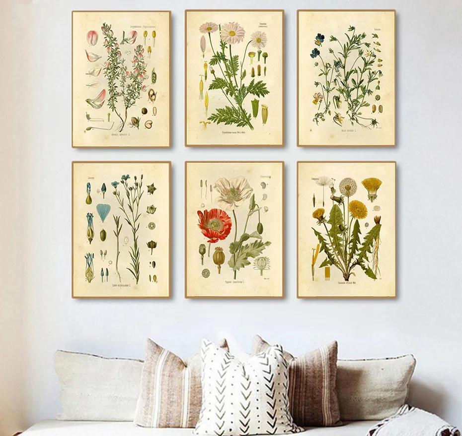 

Living room hanging painting ink decorative painting plant flower sixty-four painting core wall art interior paintings