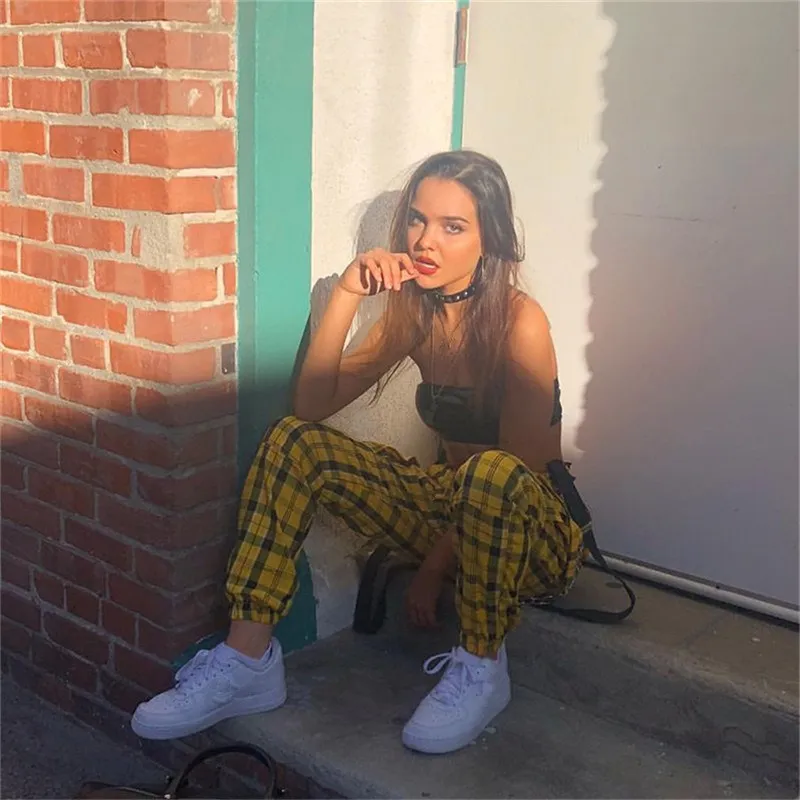 Мода 2019 Осенние новые свободные комбинезоны в клетку с карманами женские уличные