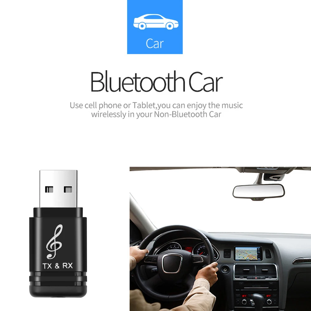 Приемник-передатчик Bluetooth адаптер 3 5 мм Hi-Fi стерео AUX V5.0 Черный для автомобиля