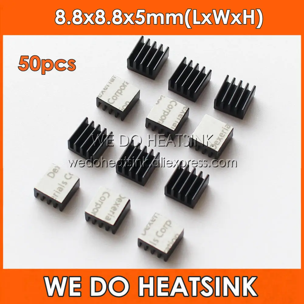 

50pcs 8.8x8.8x5mm Black Ram Heatsink Chipset Aluminum Heat Sinks With Thermal Conductive Tape Fans & Cooling