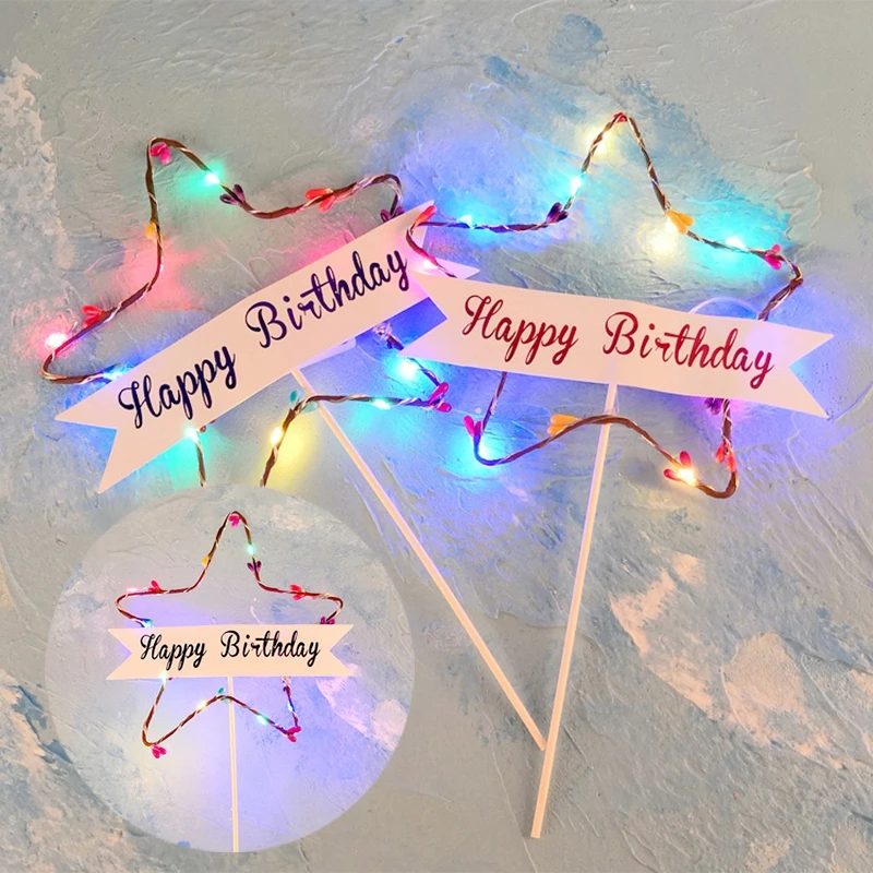 1 Pc Led Five-pointed Star Cake Topper Happy Birthday Baking Party Decorations Glowing Home Celebration Decor | Дом и сад