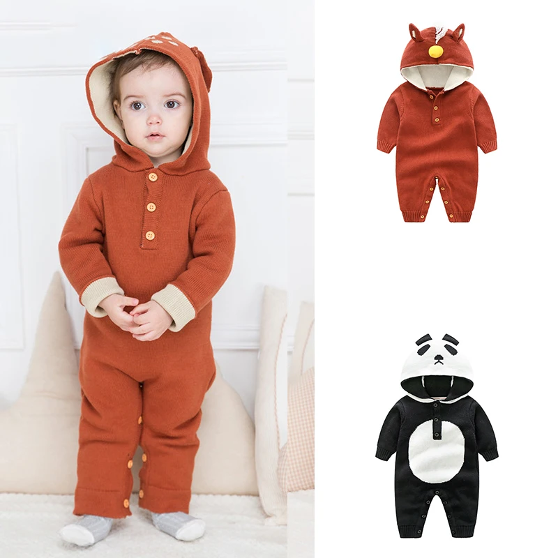 

Baby Kids Cute Animals Rompers Autumn Winter Knitted Lovely Boys Girls Jumpsuits Children Warm Clothes