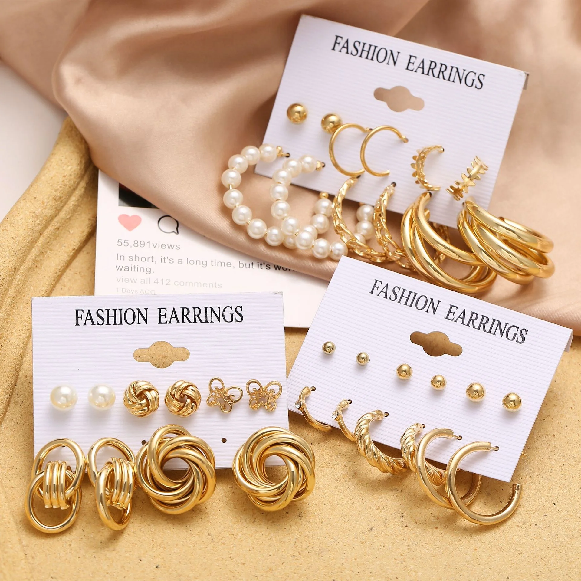 

New Gold Hoop Earrings Set for Women Pearl Hoop Earrings Oversize Metal Circle Punk Women's Earring Female Fashion Jewelry