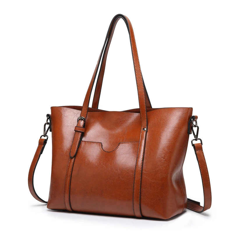 Сумка женская из вощеной кожи роскошный саквояж с кармашком для кошелька