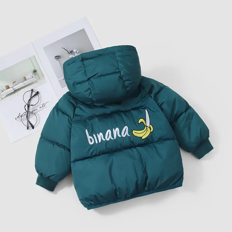 Пуховая куртка для мальчиков и девочек теплая парка с капюшоном принтом детская