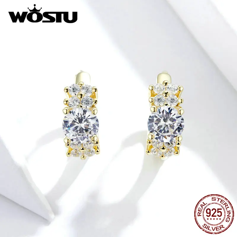 WOSTU Настоящее серебро 925 пробы изысканные серьги-кольца с лепестками золотые