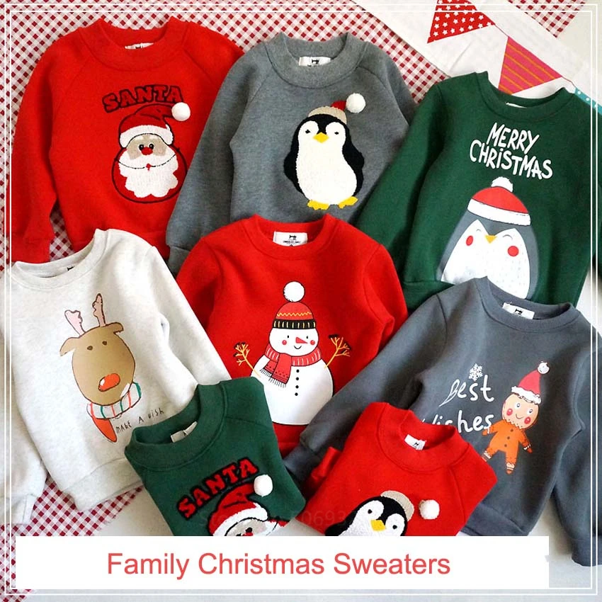 

Новогодние рождественские свитера с вышивкой для всей семьи свитер для взрослых и детей Подарок Мама и я Одежда Рождественская семейная од...