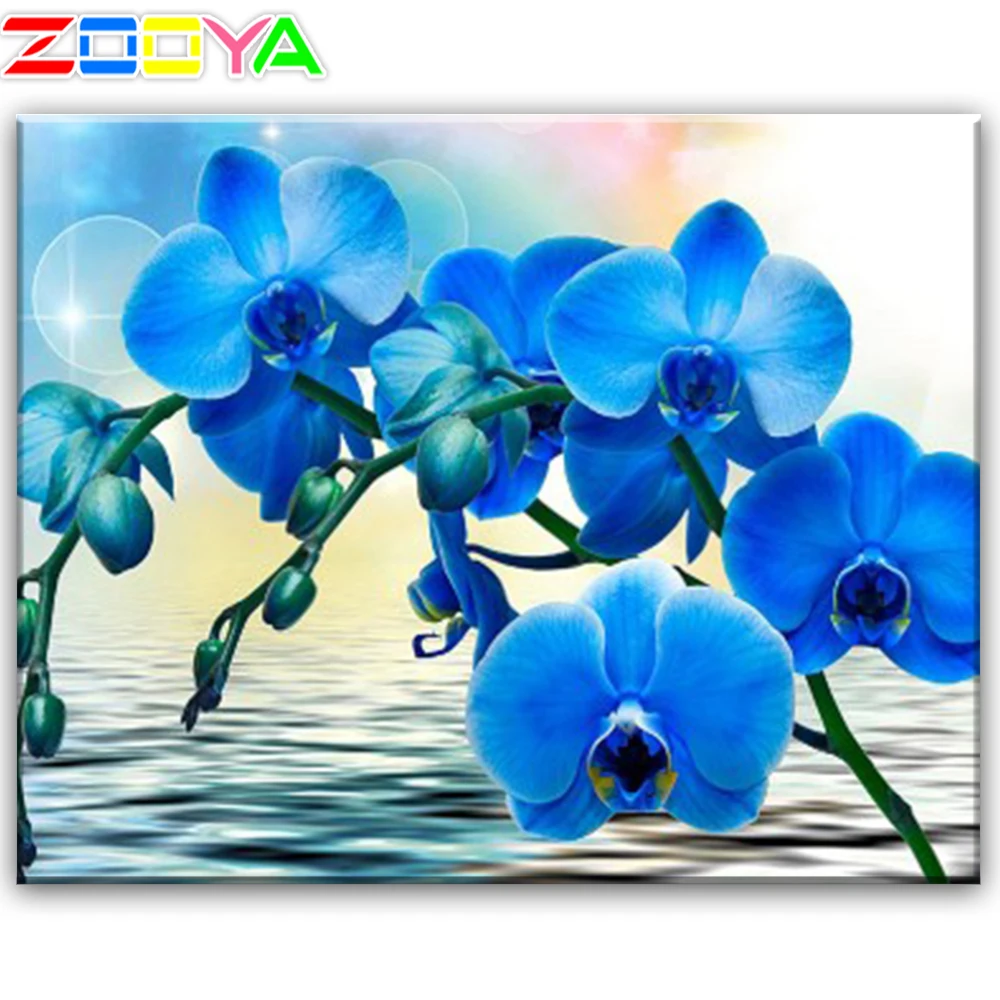 Алмазная живопись голубая Орхидея 5D Бриллиантовая вышивка полная отделка