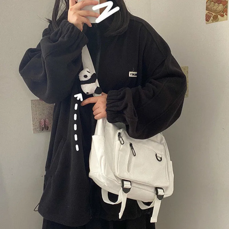 Холщовая сумка-мессенджер на молнии с пряжкой для женщин вместительная