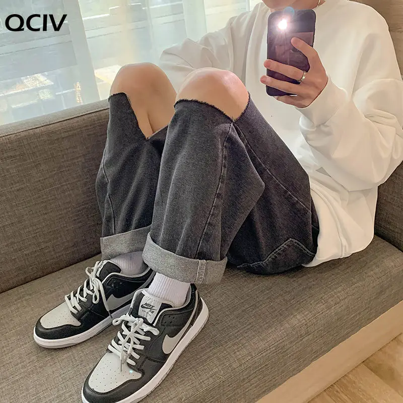 

Spring And Autumn Korean Jeans Men's Casual Fashion Loose Straight-leg Jeans Men's Streetwear Retro Ripped Hip-hop Jeans