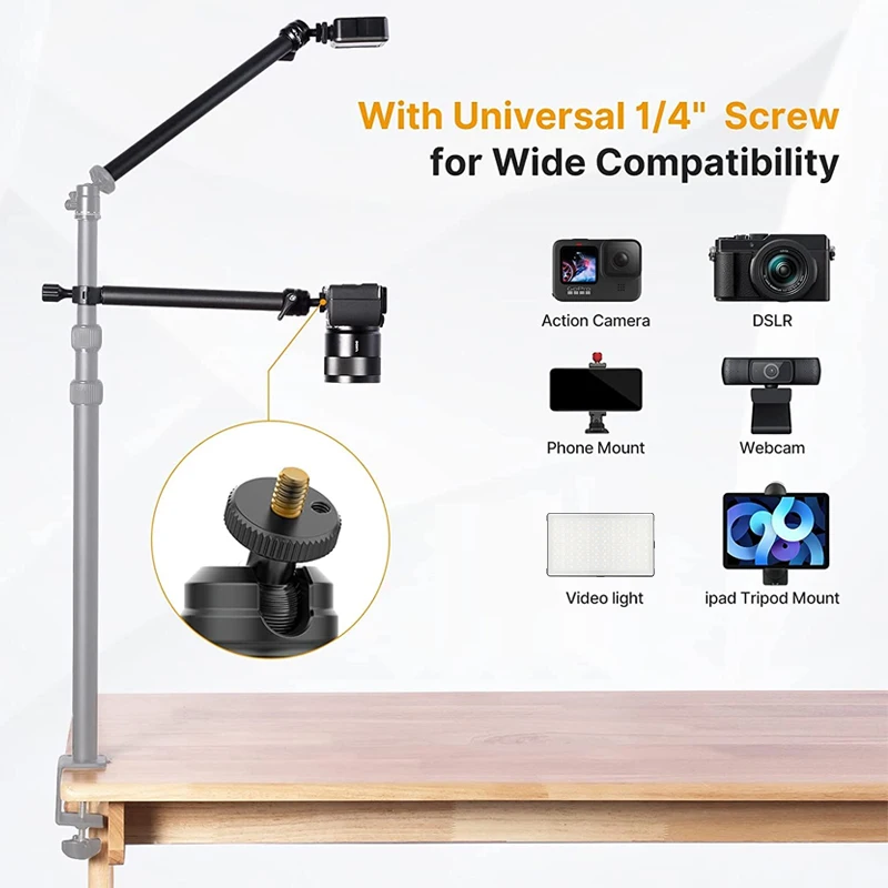 VIJIM LS04 Boom Arm Pipe Clamp Two-stage Extension Desk Mount Bracket Light Stand with 1/4 for Mic DSLR Camera Video Lights | Электроника