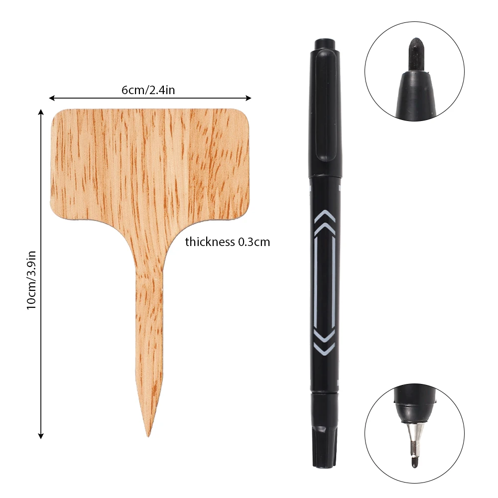 

50pc T-Type Bamboo Plant Labels Eco-Friendly Wooden Plant Sign Tags Garden Markers &1pcs Pen for Seed Potted Herbs Flowers Tools