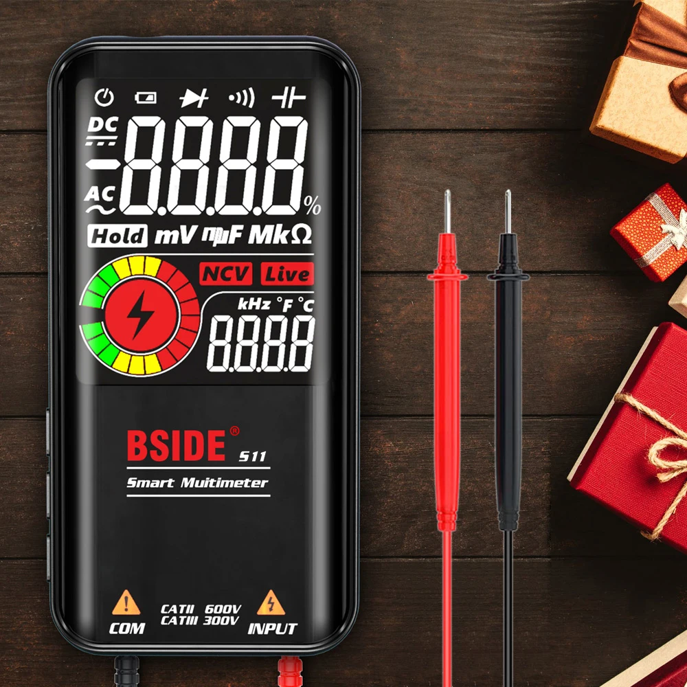 

Мультиметр BSIDE S11 с цветным ЖК-дисплеем, 9999 отсчетов, цифровой мультиметр с перезаряжаемой батареей, умный тестер конденсатора напряжения по...