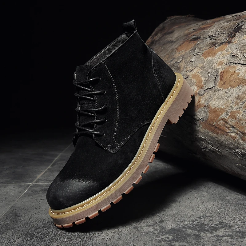 Мужские Ботильоны из натуральной кожи Черные военные ботинки на шнуровке