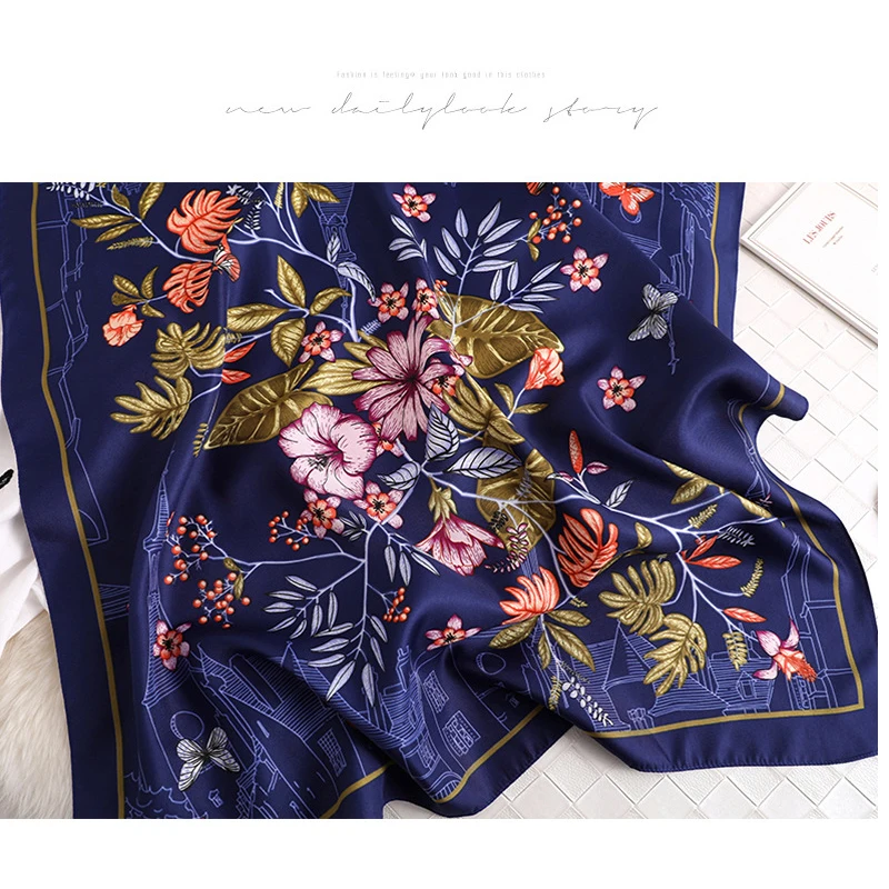 

Elegant Silk Neck Scarf For Women Fashion Floral Print Kerchief Satin Hair Scarfs Female 70*70cm Small Shawls Scarves For Ladies