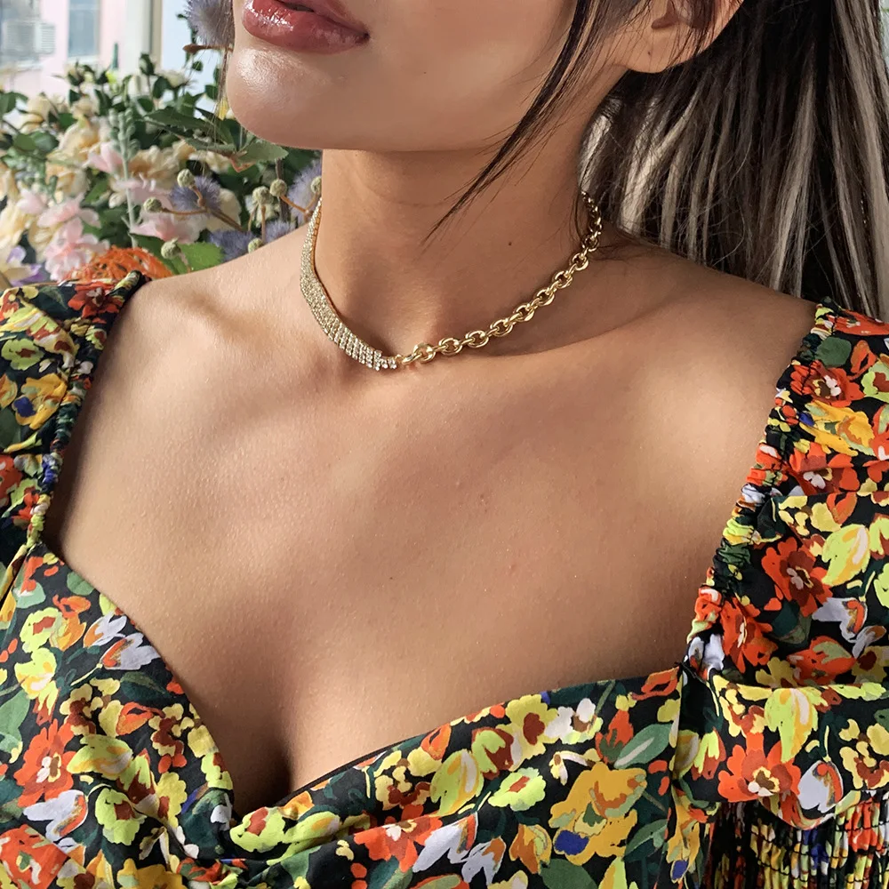 Роскошные хрустальные стразы ожерелье чокер для женщин золотой цвет кубинская