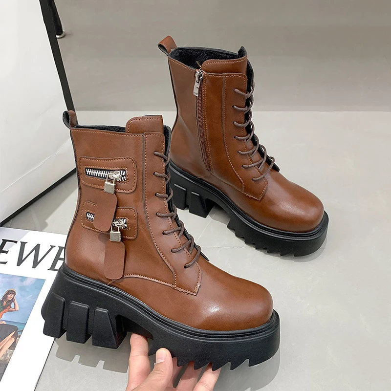 Fashion Martin Boots Female Women Shoes Gothic Platform Boots For Women 2021 Ladies Ankle Boots Thick Heels Non-slip Woman Shoes