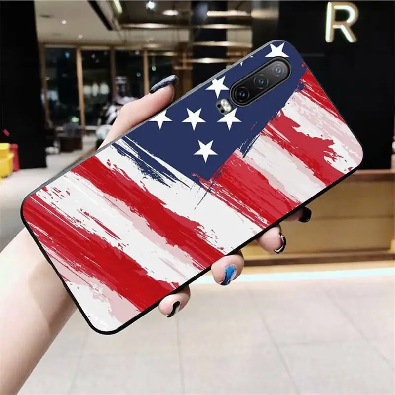 Мягкий силиконовый черный чехол для телефона с американским флагом США Huawei P40 P30