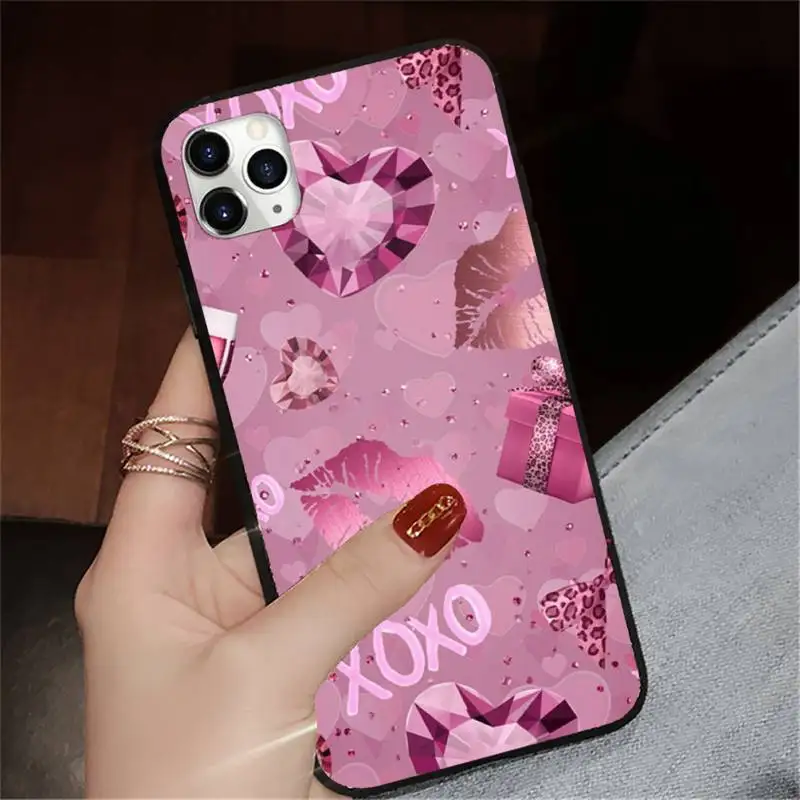 

pink Gold Rose Love heart glitter pattern high quality Phone Case for iPhone 11 12 pro XS MAX 8 7 6 6S Plus X 5S SE 2020 XR