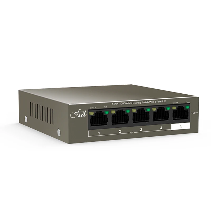 Сетевой коммутатор FSD стандарт Ethernet 10/100 Мбит/с 5 портов 250 м стабильный источник
