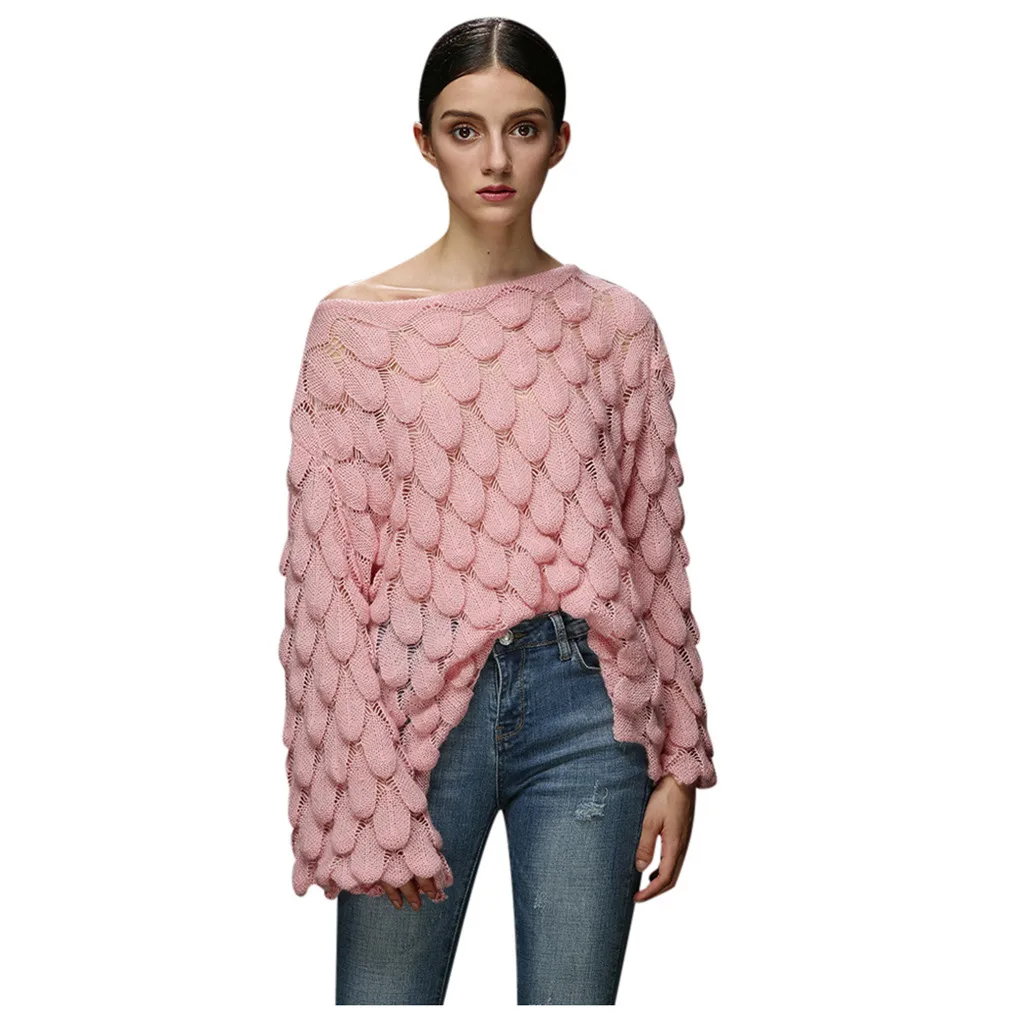 Oversized sweater women Fashion Winter Long Sleeve Feather Knit SLash Neck Off-Shoulder Sweater new high quality pullovers | Женская