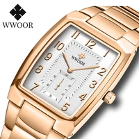 wwoor 2021 new top brand men rose white square luxury casual fashion watch quartz business waterproof wrist watches reloj hombre