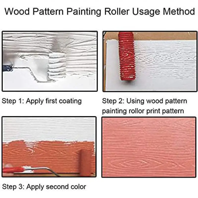 

Embossed Paint Roller Wood Pattern Painting Roller Graining Knurling with Handle DIY Wall Decoration Concrete Tools