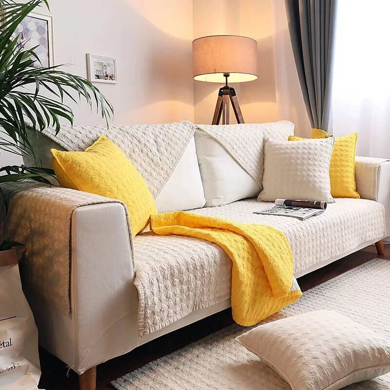 Однотонный Хлопковый чехол для дивана грязеотталкивающий нескользящий диван