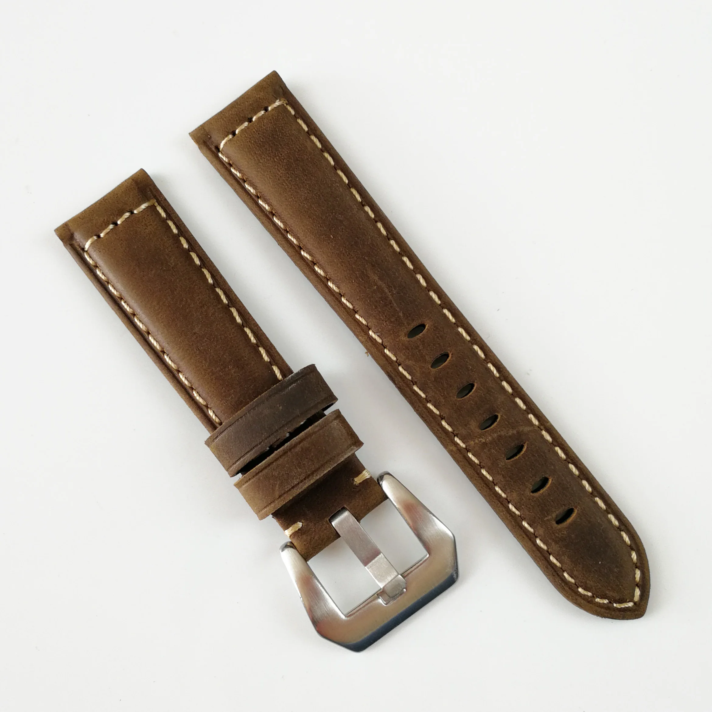 dark brown Винтажные часы из натуральной кожи Crazy Horse, ремешок, серебристый, черный, застежка, 20 мм, 22 мм, 24 мм, 26 мм, ремешок для часов, подарок - Цвет ремешка: dark brown